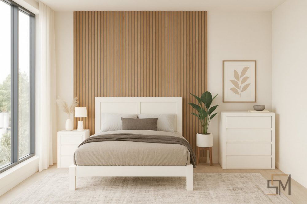 Quarto Branco com Parede em Ripado — Safermóvel